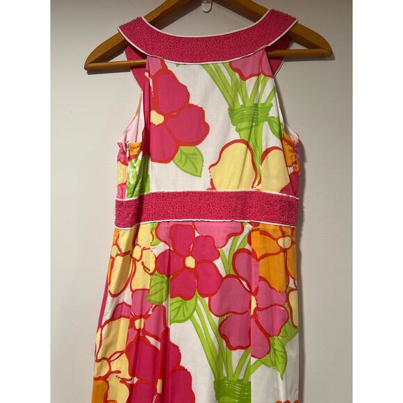 Vintage Lilly Pulitzer Maxi Dress Beaded Key Hole Pink Yellow Florals Size 8 JL - Picture 6 of 13